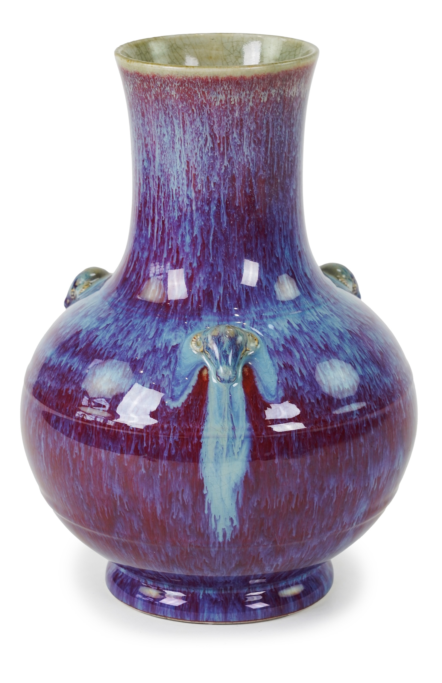 A Chinese flambé glazed ‘three rams’ vase, sanxizun, Qianlong six character seal mark and of the period (1736-95)
